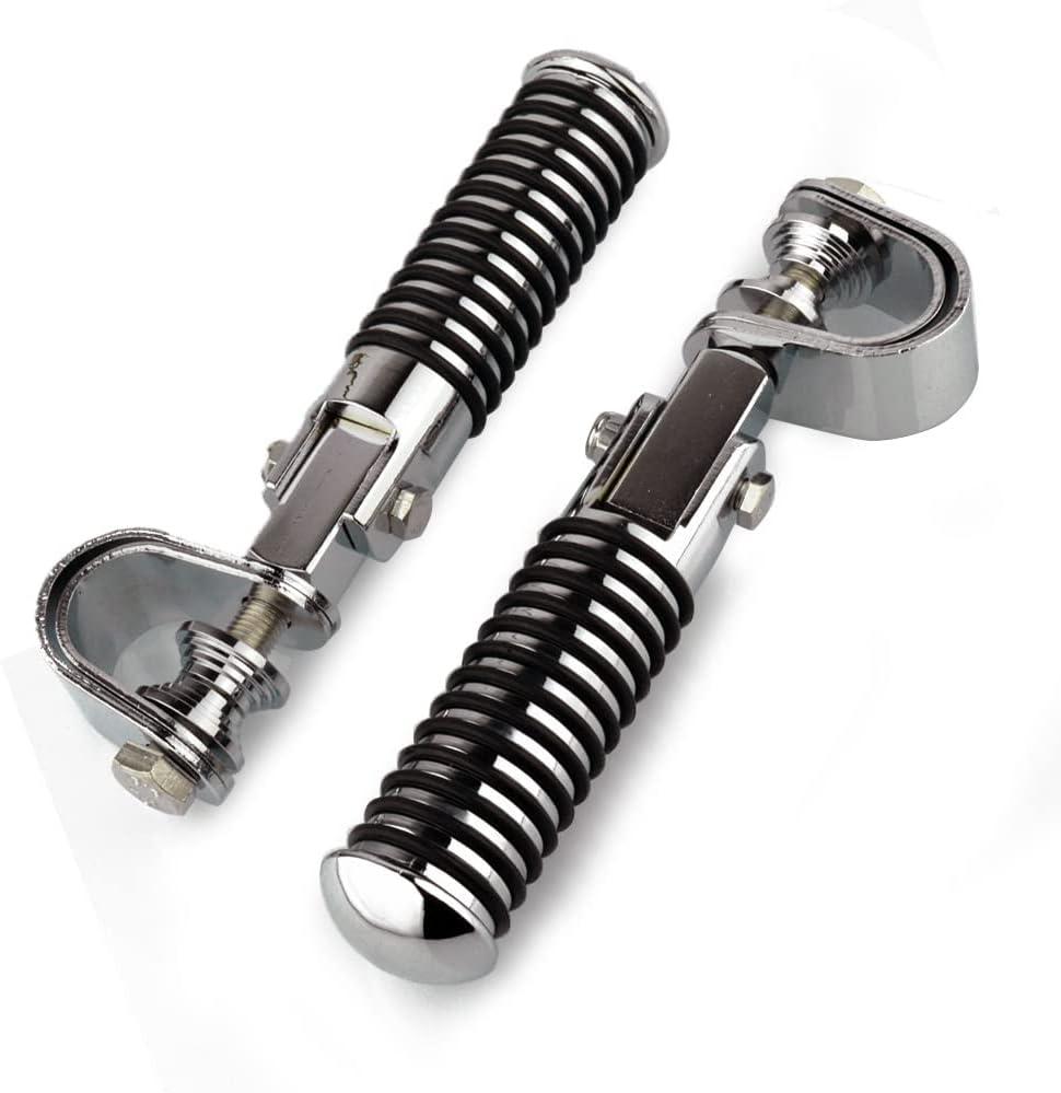 1" (25.4mm) -1.25" (32mm) Motorcycle Highway Engine Crash Bar Guard Foot Pegs Clamp Footrest Mount Rest Rubber For Harley Chopper Bobber Custom (Silver)