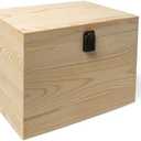 VIKOS Products 10x9x7-Inch Unfinished Wooden Box with Hinged Lid & Front Clasp for DIY Art Project Crafts Woodcraft Keepsake - Easy to Stain Paint Wood Burning