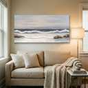 SENROLAN Coastal Seascape Canvas Wall Art, Neutral Blue Grey Ocean Waves Wrapped Canvas Print, Large Horizontal Wall Decor for Living Room Above Sofa, Ready to Hang, 48 x 24 Inch