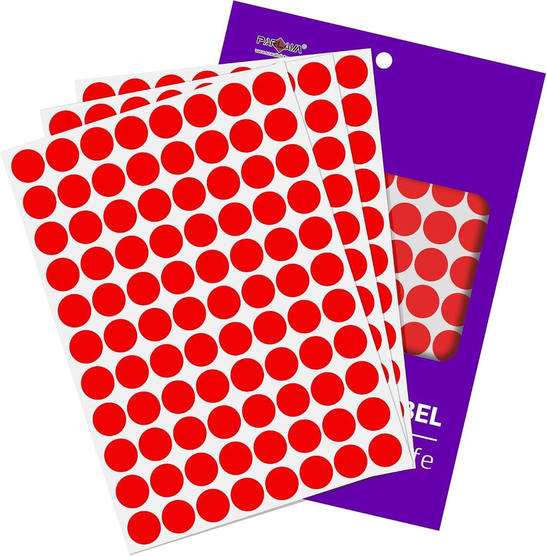 6 x PARLAIM 0.75" Colored Dot Stickers Round Color Coding Labels Polka Circle Dots Price Stickers for Office, Classroom,1320PCS Red