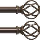 2 Pack Curtain Rods for Windows 48 to 84 Inch(4-7 Feet),3/4" Diameter Bronze Drapery Rods with Twisted Cage Finials,Size:36-88 Inch (36"-88"|2 Pack, Bronze)