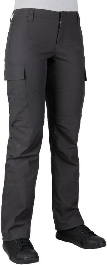 LAPG Women's Gear Stretch Tactical Pants, Low Rise, Slim Fit, 7-Pocket Durable Flex Cargo Outdoor, Hiking & Work Pants (14 Long, Charcoal)