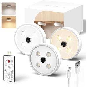 EZVALO Motion Sensor Puck Lights 3Pack, 1200mAh Rechargeable Under Cabinet Lights, 2 Color Temps LED Closet Light Group Control, Dimmable LED Under Counter Light for Kitchen, Cabinet, Stairs