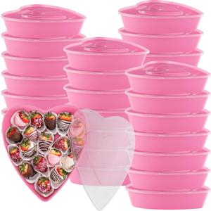 Yerliker 24 Pieces Valentines Heart Food Containers with Lids 22 oz / 650 ml Large Heart Shaped Food Containers Plastic Storage Box Reusable Dessert Box for Kitchen Restaurant Fruit Vegetable (Pink)