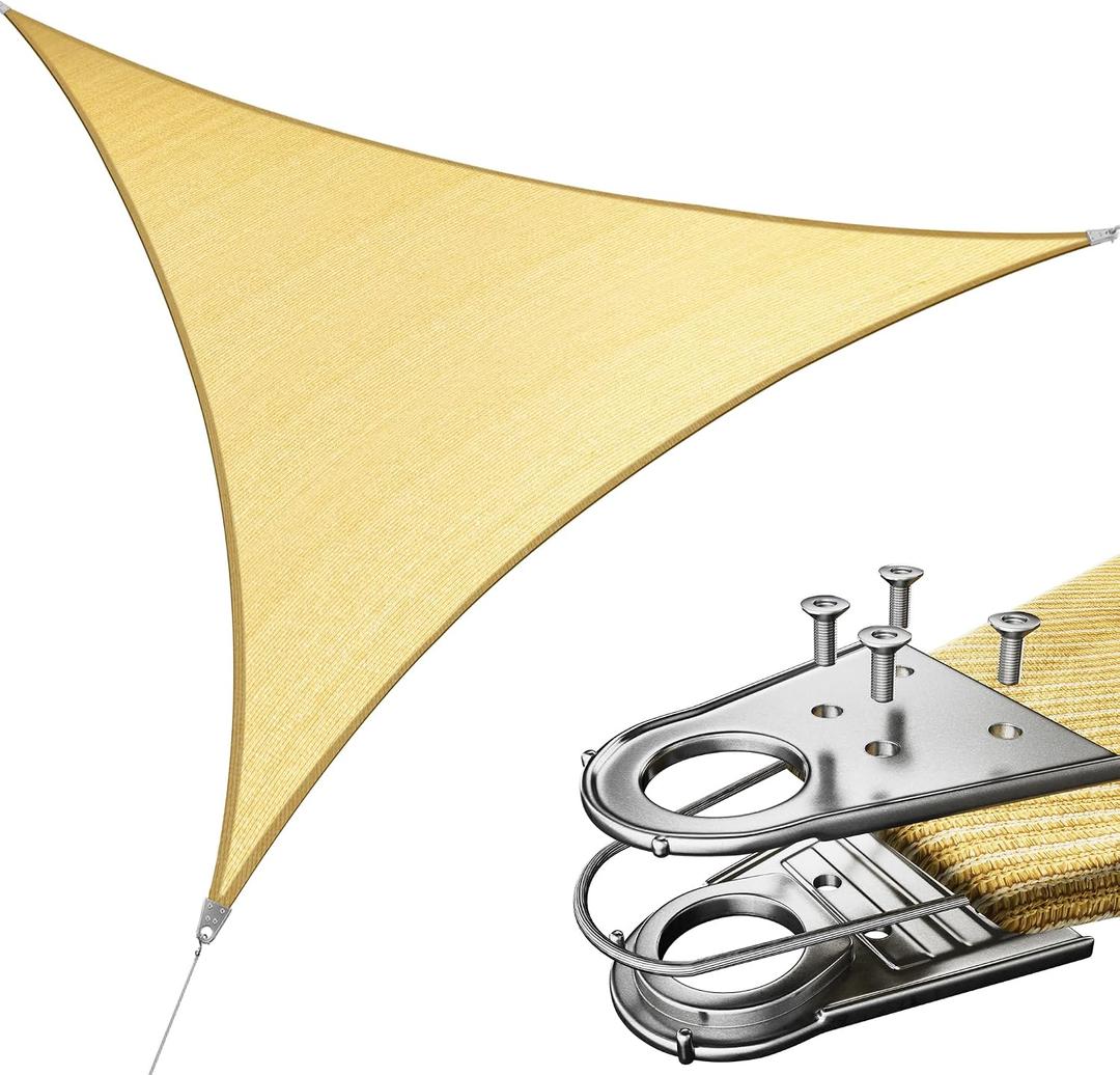 Royal Shade 28' x 28' x 28' Beige Triangle Super Ring Sun Shade Sail Canopy RSAWTN, Heavy Duty Durable Structure, Reinforced Corners & Edges, 260 GSM Permeable Fabric (We Make Custom Size)