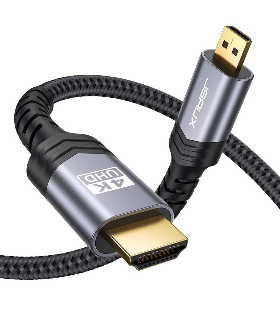 JSAUX 4K Micro HDMI to HDMI Cable, Micro HDMI Male to HDMI Male Cable Adapter Nylon Braided Support 4K@60Hz HDR 3D ARC 18Gbps Compatible with Sport Camera, Sony A6000 A6300 and More (6.6FT) (Grey)