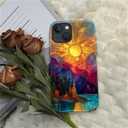 DAIZAG Case for iPhone 15,Mountain Range Sunrise Stained Glass Full-Body Design Hybrid Dual Protection Soft TPU Hard PC Shockproof Scratch-Resistant Protective Cover Phone Case for Men Women