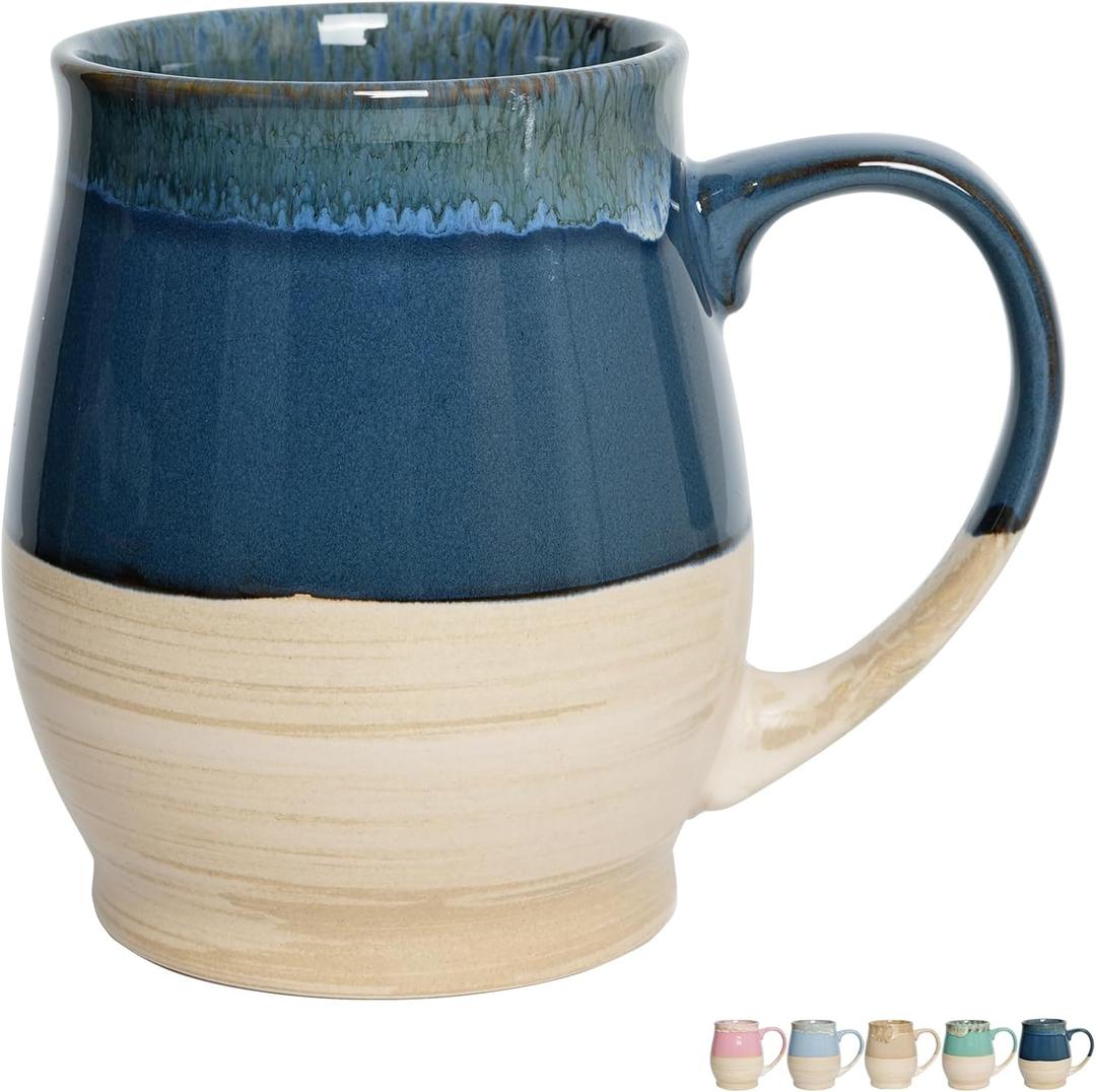 Bosmarlin Extra Large Ceramic Coffee Mug, 25 Oz, Dishwasher and Microwave Safe, Big Oversized Tea Cup, Reactive Glaze (Deep Blue)