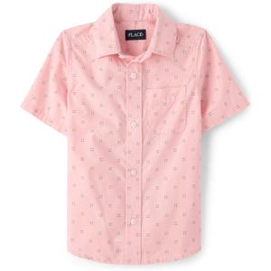 The Children's Place boys Short Sleeve Button Up Shirt (Lt Plum, XS)