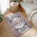 PURRUGS Vintage Farmhouse Boho Throw Rug 2x3 ft, Non-Slip Machine Washable Rug, Accent Oriental Area Rug for Entryway, Kitchen, Bedroom, Living Room and Dining Room, Coral Red/Marine Blue