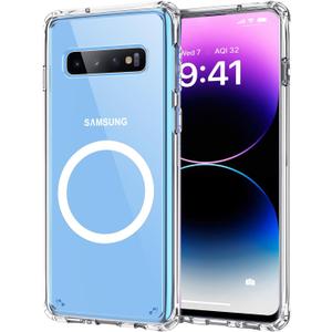 Clear Magnetic Phone Case for Samsung Galaxy S10 Plus, 6.4-Inch Compatible with MagSafe Crystal Transparent TPU PC Back Cover Shockproof Heavy Duty Protection