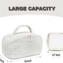 Makeup Bag,Quilted Puffer Cosmetic Bag for Women, 180 Lay-Flat Travel Make up Bag, Waterproof Large Capacity Toiletry Bag with Sturdy Zippers, Portable Makeup Organizer for Travel & Daily Use (Medium, White)