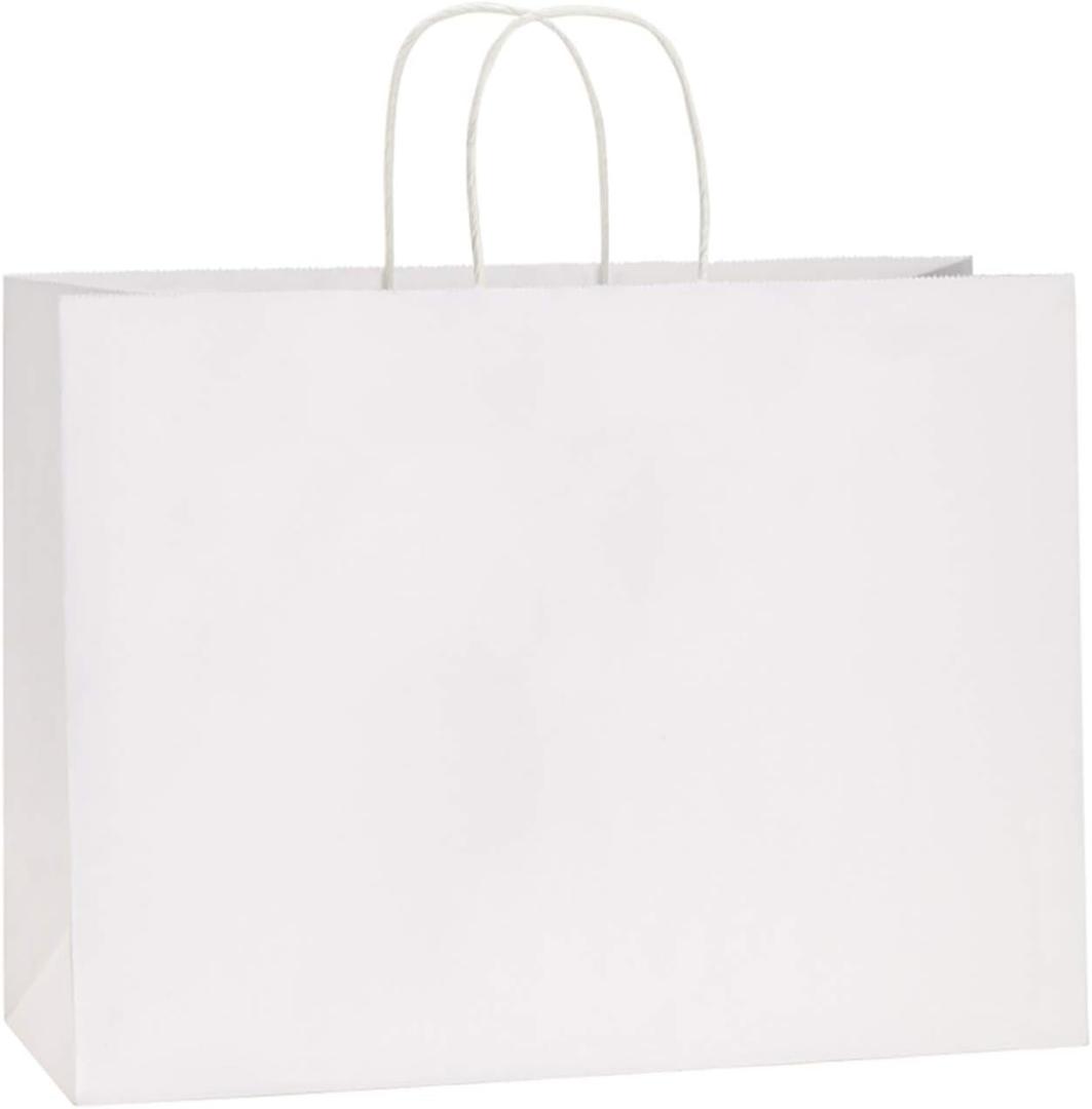 BagDream 100Pcs 16x6x12 Inches Kraft Paper Bags with Handles Bulk, Large Shopping Bags for Gifts, Grocery, Merchandise, Party Favor, Take-out, Recyclable White Paper Sacks