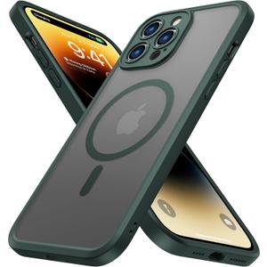 ImpactStrong Magnetic Guard Designed for iPhone 14 Pro Max Case [Camera Protection] [Military Grade Drop Tested] [Compatible with MagSafe] Slim Translucent Matte Phone Case (6.7") - Dark Green