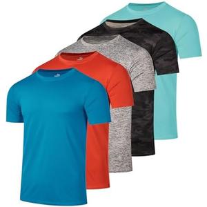 Real Essentials 5 Pack: Youth Dry-Fit Wicking Active Athletic Performance Short Sleeve T-Shirt Boys & Girls Shirts, Medium