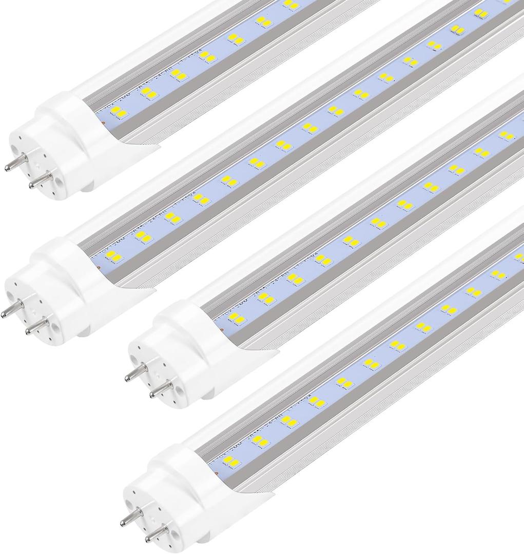 Fluorescent Light Bulbs 48 inch T8 LED Bulbs 4 Foot Type A+B,24W 3200LM 6500K Clear Cover Super Bright,Single and Double End Powered,T8 T10 T12 Fluorescent Bulbs Replacemen(4-Pack)
