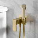 Wall Mounted Bidet Sprayer Set, Warm Water Bidet Sprayer Faucet for Toilet with Hot and Cold Brass Valve, Stainless Steel Square Handheld Bidet Attachment Set, Brushed Gold (Square- Gold)