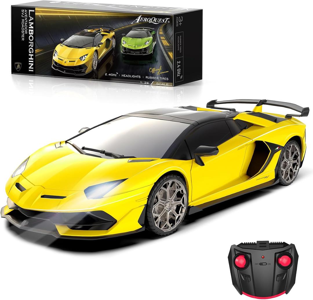 AEROQUEST Lamborghini Remote Control Car, 1:24 Scale Electric Sport Racing Hobby Toy Car Lamborghini Model Vehicle for Boys Girls Birthday Gifts, Yellow