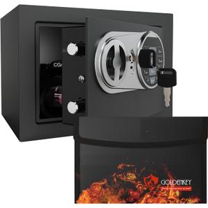 Goldenkey Small Safe with Fireproof Bag, Digital Mini Money Safe with Keypad & Keys, Compact Security Box for Cash, Coins, Jewelry & Kids' Personal Items, 6.69"D x 9.05"W x 6.69"H