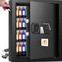 Nebakne 71 Keys Fireproof Key Lock Box, Anti-Theft Key Box Wall Mount with Adjustable Hook Plates, Key Tags and Side Opening, Key Safe Key Cabinet Key Organizer for Home Office Garage Rental Business