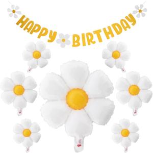 10pcs set Daisy Balloons, Shower Decoration Banners,Happy Birthday Decorations Felt Bunting for Girls Boys Birthday Party Supplies(Yellow+White)