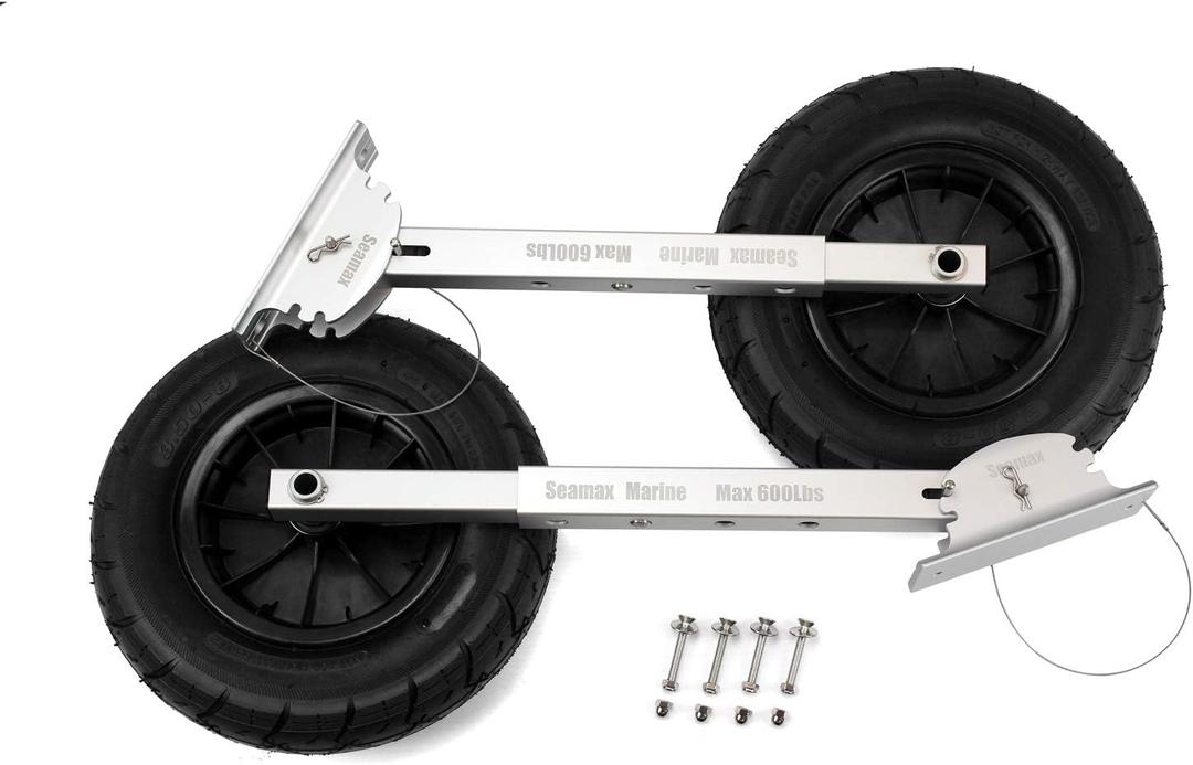 Seamax Deluxe 4 by 4 Boat Launching Dolly with 14" Wheels System, Commercial Grade Quality for Inflatable Boat and Aluminum Boat Max Loading 600Lb