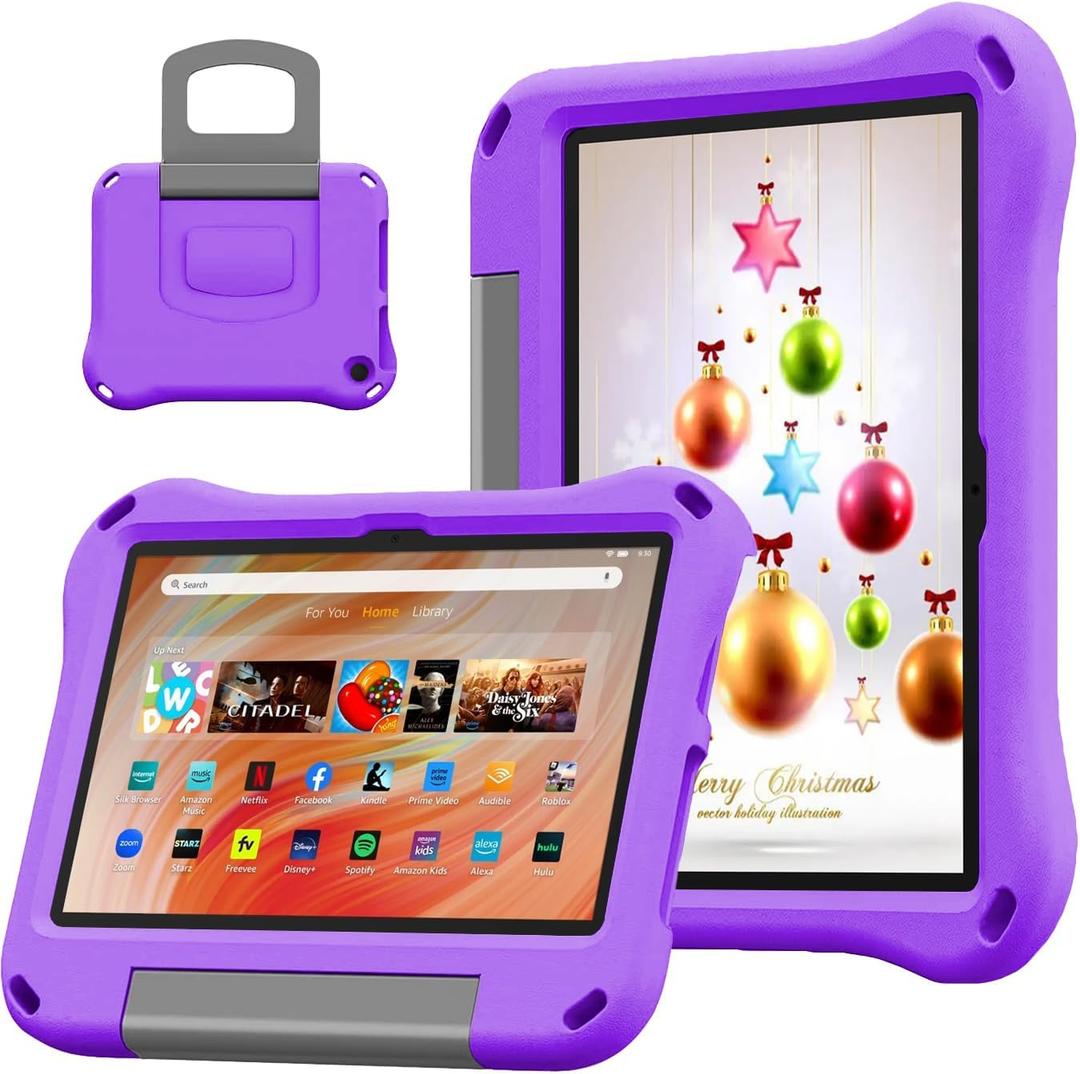 Kids Case for 10inch Tablet,(Compatible 13th/11th Generation,2023/2021 Release),Shockproof Kid-Proof Cover with Protector Handle Stand Incompatible iPad Samsung TCL 10 inch Tablet. (Purple)