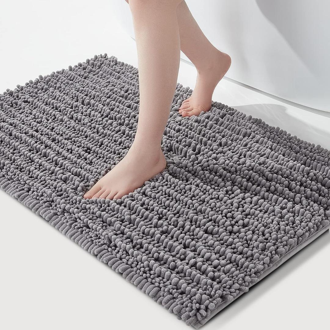 FLOLEOPA Soft Plush Microfiber Bathroom Rugs, Absorbent Bath Rugs Non Skid Machine Wash Dry Bath Mats for Tub,Shower and Bath Room Floor Mats (24x39inches, Grey)