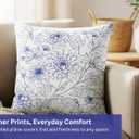 PurpleEssences Floral Pillow Covers Flower Blue Cream Decorative Throw Pillow Covers Set of 2 Chinoiserie 100% Cotton - Spring Summer Easter - 18 x 18 Inch - Blue/Cream