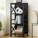 MNEETRUNG Small Bookshelf,4 Tier Industrial Bookcase with Metal Frame and Backboard,Narrow Black Book Shelf,Office Book case for Small Spaces,Living Room,Bedroom and Home Office (4-Tier (15.7"W x 11"D x 39.5"H))