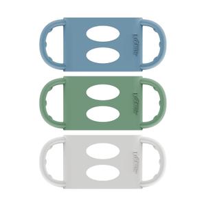 Dr. Brown's Milestones - Manijas para bibern de 100 % silicona, cuello ancho, asas extrables de fcil agarre, de transicin, azul claro, verde, gris, 13.1 ft+, paquete de 3