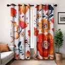 XWZO Boho Blackout Floral Curtains for Bedroom, Mid Century Botanical Printed Curtains Flower Patterned Vintage Black Out Curtain 84 Inches Long 2 Panels for Living Room Grommet Top Bohemian Decor