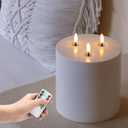6" x 6" Extra Large Outdoor Waterproof Flameless Candle with 3 Wick, White Plastic Battery Operated LED Candle with Remote and Timer, Flickering Fake Pillar Candles for Garden Patio Porch Home Party