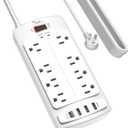 Surge Protector Power Strip - Nuetsa Flat Plug Extension Cord with 8 Outlets and 4 USB Ports, 20 Feet Power Cord (1625W/13A), 2700 Joules, ETL Listed, White