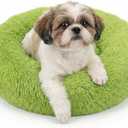 Calming Donut Dogs Beds for Small Dogs Washable,23inch Plush Round Pet Bed for Cozy Sleep,Fluffy Faux Fur Large Cat Bed,Fits up to 25 lbs Pets,Green