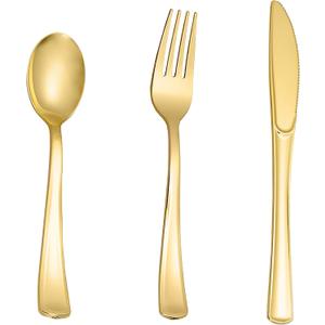 N9R 200PCS Plastic Silverware Set, Heavy Duty Spoons and Forks Silver Plastic Cutlery Including 100pcs Forks, 50pcs Spoons, 50pcs Knives, Disposable Silverware for Party,Wedding, and Everyday Use