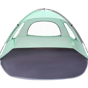 WhiteFang Beach Tent Anti-UV Portable Sun Shade Shelter for 3/4/6/8 Person, Extendable Floor with 3 Ventilating Mesh Windows Plus Carrying Bag, Stakes and Guy Lines (Mint Green)