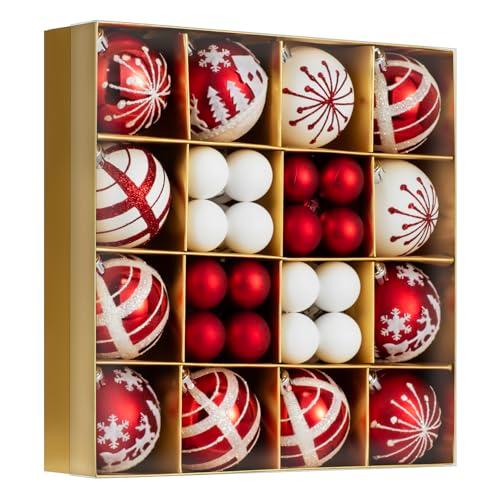 Xmas station 44PCS Christmas Ball Ornaments Set Xmas Tree Decoration Balls 2025 Shatterproof Hanging Colored for Party Wedding Home Party Outdoor Indoor Red & White