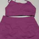 SUUKSESS Women Seamless 2 piece Workout Sets Strappy Padded Sports Bra Booty High Waisted Shorts Outfits (Deep Purple, L)