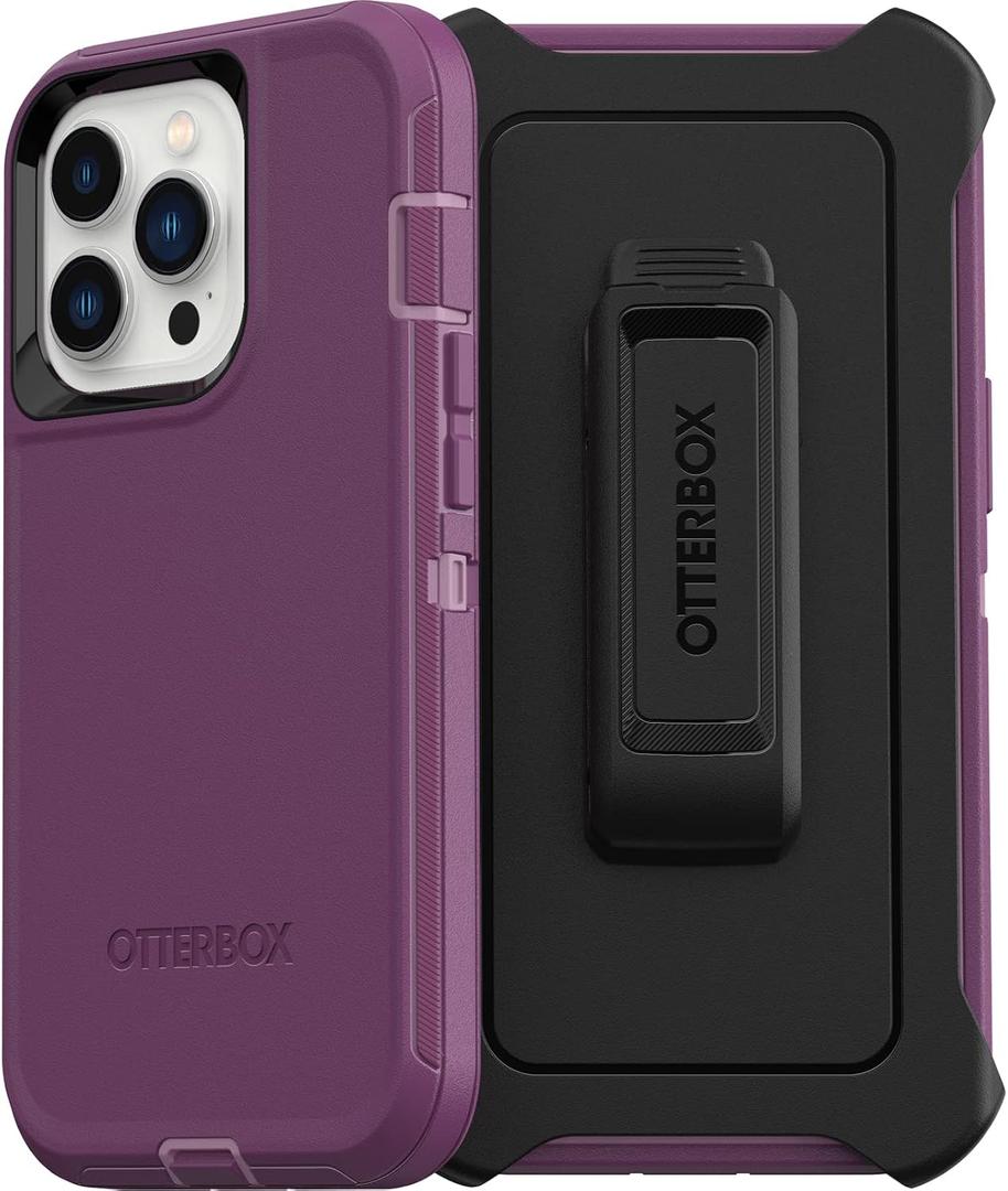 OtterBox iPhone 13 Pro (ONLY) Defender Series Case - Happy Purple, Rugged & Durable, with Port Protection, Includes Holster Clip Kickstand