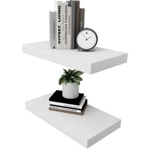 WELLAND Set of 2 Floating Shelves Wall Mounted Shelf, for Home Decor with 8" Deep (White, 15 inch)