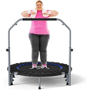 CLORIS 40in Folding Trampoline Mini Rebounder Fitness Trampoline with Adjustable Foam Handle for Kids/Adult, with safty Padded Cover Best Gift for Kids/Adult (40in-Blue-2)