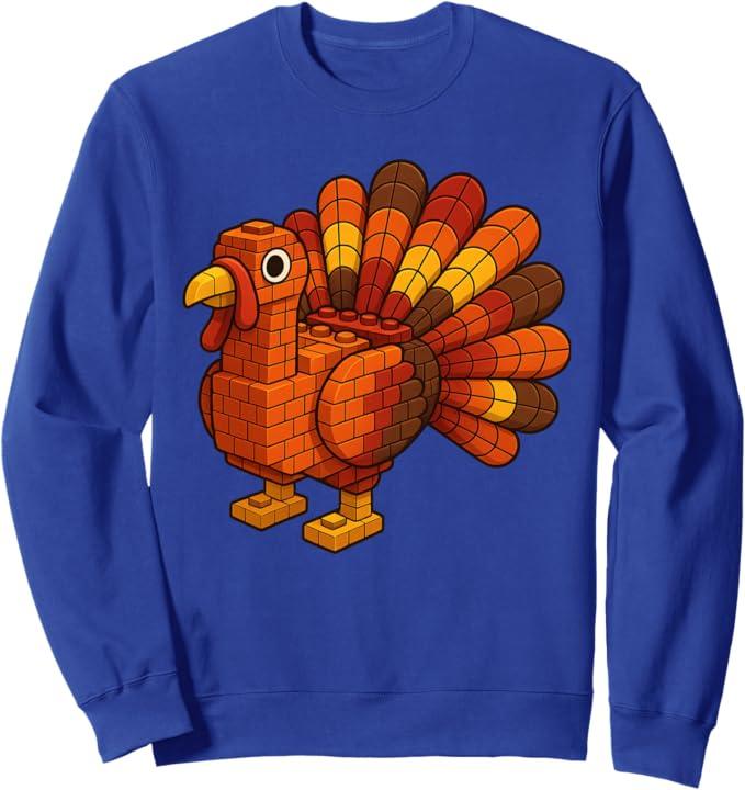 Toy Block Turkey Autumn Harvest Thanksgiving Builder Sweatshirt, XL