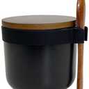 Comeon Ceramic Sugar Spice Container Sugar Bowl with Bamboo Lid and Spoon Porcelain Condiment Jar for Home Kitchen 250ML(8.54OZ) (Matte Black-1P)