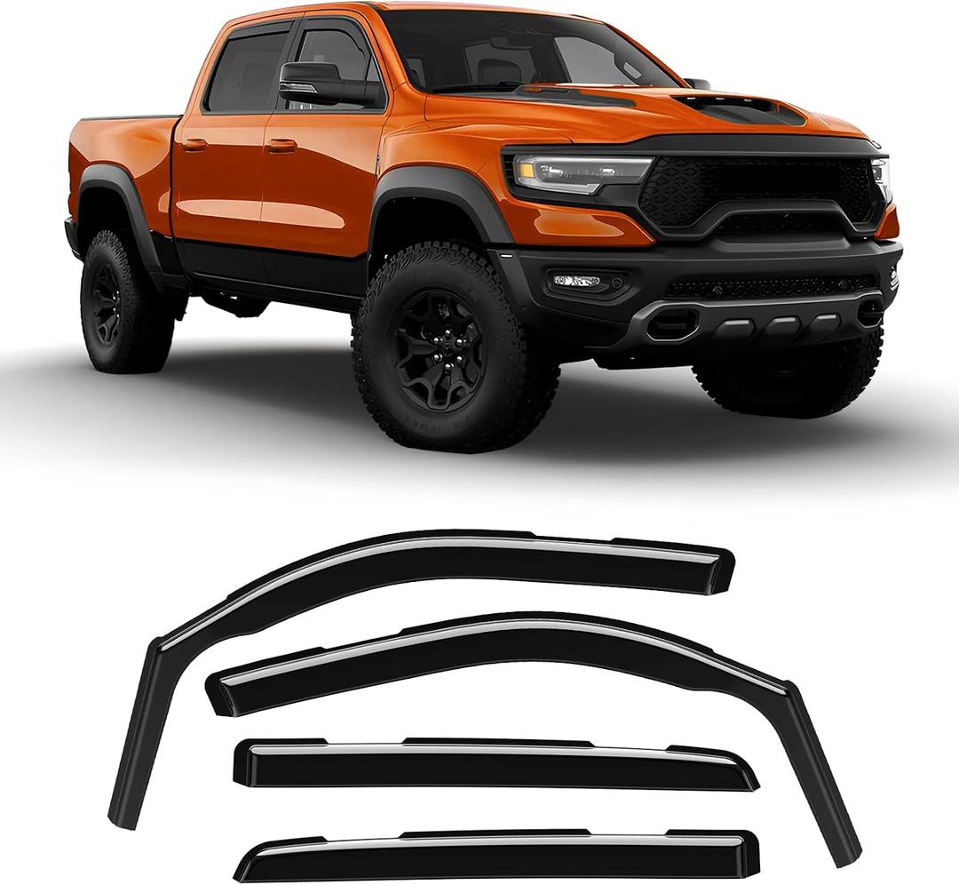 in-Channel Rain Guards Compatible with RAM 1500 2019-2025, Durable Side Windows Wind Deflectors 2019 2020 2021 2022 2023 2024 2025 RAM Rain Guard Black 4 PCS