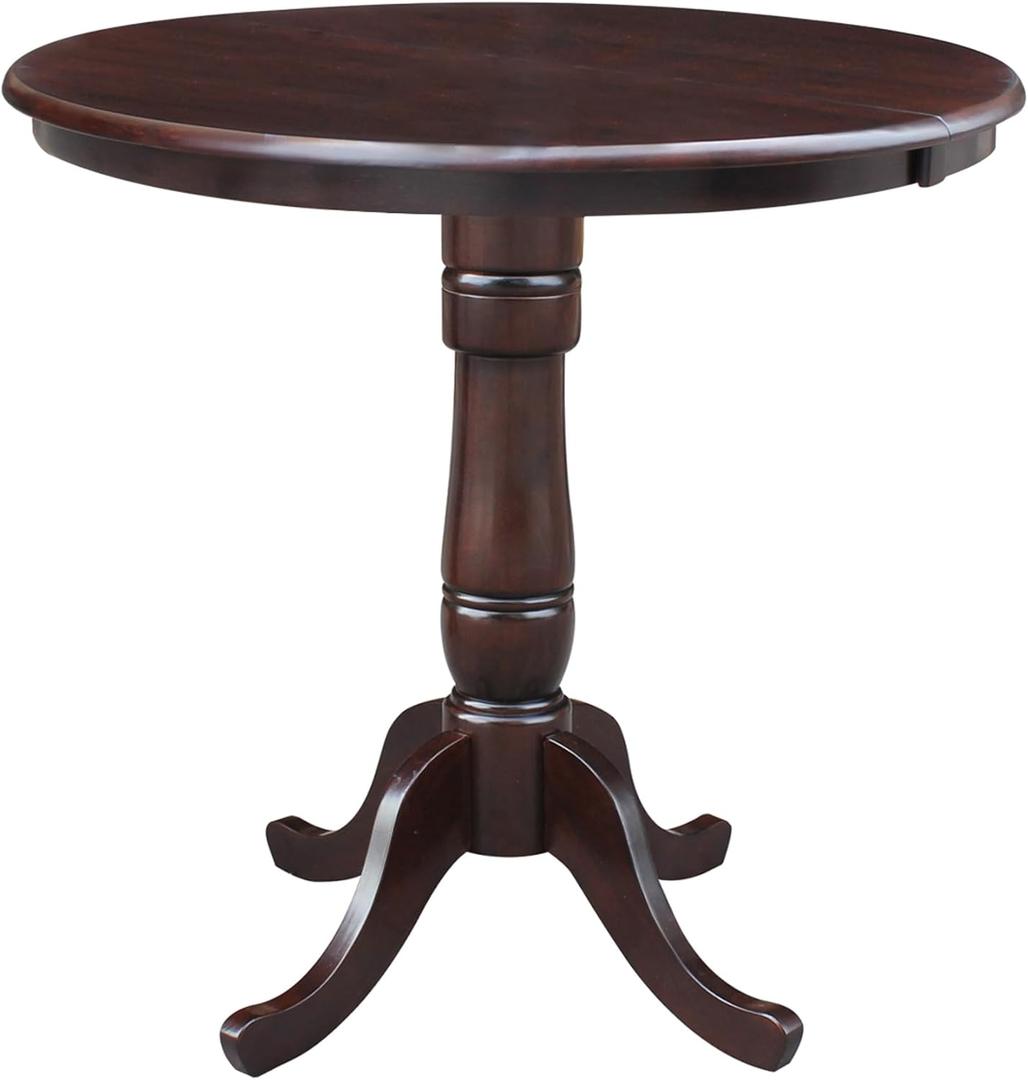 International Concepts 36-Inch Round Top Pedestal Table with 12-Inch Leaf, 36-Inch Counter Height, Rich Mocha, (34.9Hx36Wx48D)