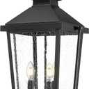 zeyu 23.5'' Outdoor Pendant Light, 3-Light Large Outdoor Hanging Light Fixture for House Garden, Die-Cast Aluminum in Seeded Glass, Black Finish, ZW105H-L BK