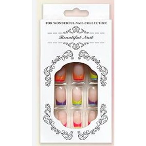 French Tip Colorful Press on Nails Almond - Spring Fake Nails Press ons Nail Tips Acrylic Nail Art Kit Glue on Nails Full Cover Glossy False Nails Stick on Nails for Women