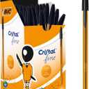 BIC Cristal Original, Ballpoint Pens, Every-Day Biro Pens with Fine Point (0.8 mm), Ideal for School and Office, Black, Pack of 50