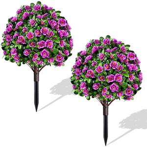 Waipfaru 2 Pack Artificial Flowers Topiary Ball Trees for Outdoors, 24" Fake Bushes Plants, UV Resistant Faux Shrubs with Ground Spike for Front Porch Planters Patio Garden Yard Decor (Fuchsia)